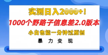 2025抖音1000个野路子信息差最新玩法,一分钟过原创,暴力变现月入几k-蓝海优创