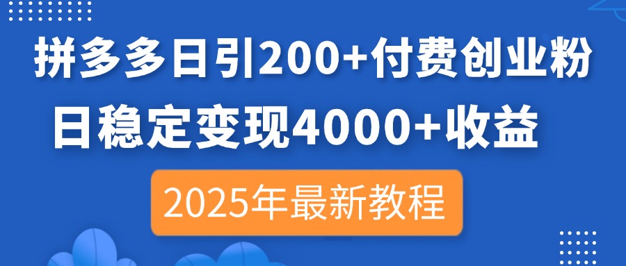 (14217期)拼多多日引200+付费创业粉,日稳定变现4000+收益,2025年最新教程-蓝海优创
