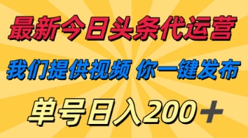 最新今日头条代运营,我们提供视频,你一键发布,单号日入200+【揭秘】-蓝海优创