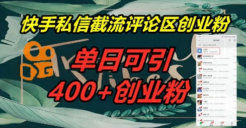 快手私信截流创业粉,一天引流400+-蓝海优创