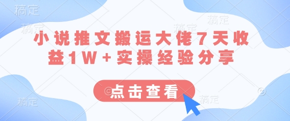 小说推文搬运大佬7天收益1W+实操经验分享-蓝海优创