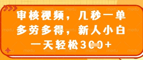 最新审核视频，几秒一单，多劳多得，新人小白一天轻松3张【揭秘】-蓝海优创