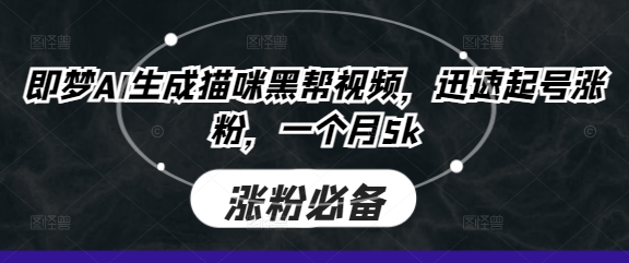 即梦AI生成猫咪黑帮视频，迅速起号涨粉，一个月5k-蓝海优创