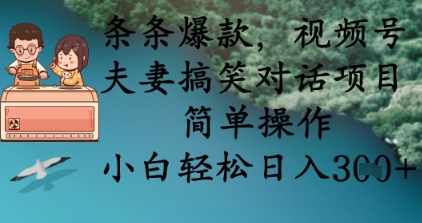 条条爆款,视频号夫妻搞笑对话项目,简单操作,小白轻松日入3张+-蓝海优创