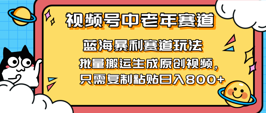 （14314期）2025视频号中老年短视频蓝海暴利风口！复制粘贴搬运视频单日赚800+，无...-蓝海优创