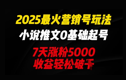 2025最火营销号玩法:小说推文0基础起号,7天涨粉5000,收益轻松破k-蓝海优创