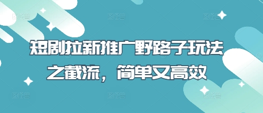 短剧拉新推广野路子玩法之截流,简单又高效-蓝海优创